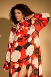 Buy ISADAA BY ROTNA DUTT Red Satin, Georgette Collared Digital Printed Floral Shirt Dress Online at Aza Fashions Buy_ISADAA BY ROTNA DUTT_Red Satin, Georgette Collared Digital Printed Floral Shirt Dress _Online_at_Aza_Fashions