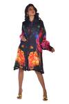 ISADAA BY ROTNA DUTT_Black Satin, Georgette Collared Digital Print Shirt Dress _Online_at_Aza_Fashions