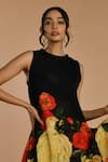 ISADAA BY ROTNA DUTT Black Satin, Georgette Round Neck Digital Printed Floral Dress Online at Aza Fashions ISADAA BY ROTNA DUTT_Black Satin, Georgette Round Neck Digital Printed Floral Dress _Online_at_Aza_Fashions