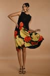 Buy_ISADAA BY ROTNA DUTT_Black Satin, Georgette Round Neck Digital Printed Floral Dress _Online_at_Aza_Fashions