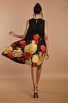 Shop_ISADAA BY ROTNA DUTT_Black Satin, Georgette Round Neck Digital Printed Floral Dress _at_Aza_Fashions