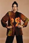 Buy_ISADAA BY ROTNA DUTT_Black Satin, Georgette Round Neck Digital Print Animal And Floral Shirt _Online_at_Aza_Fashions