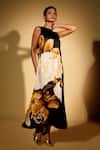 Buy_ISADAA BY ROTNA DUTT_Black Satin, Georgette Round Neck Digital Printed Floral Dress _Online_at_Aza_Fashions