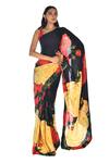 Shop_ISADAA BY ROTNA DUTT_Black Georgette Digital Printed Saree With Satin Border _at_Aza_Fashions
