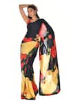 Buy_ISADAA BY ROTNA DUTT_Black Georgette Digital Printed Saree With Satin Border _at_Aza_Fashions