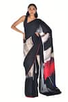 Shop_ISADAA BY ROTNA DUTT_Black Georgette, Satin Digital Printed Saree With Border _at_Aza_Fashions