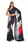Buy_ISADAA BY ROTNA DUTT_Black Georgette, Satin Digital Printed Saree With Border _at_Aza_Fashions