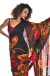 ISADAA BY ROTNA DUTT_Black Georgette, Satin Digital Printed Saree With Border _Online_at_Aza_Fashions