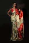 Buy_ISADAA BY ROTNA DUTT_Yellow Satin, Georgette Digital Printed Saree With Border _at_Aza_Fashions