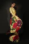 Shop_ISADAA BY ROTNA DUTT_Yellow Georgette Digital Printed Floral Saree With Satin Border _at_Aza_Fashions