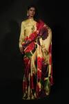 Buy_ISADAA BY ROTNA DUTT_Yellow Georgette Digital Printed Floral Saree With Satin Border _at_Aza_Fashions