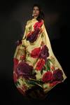 ISADAA BY ROTNA DUTT_Yellow Georgette Digital Printed Floral Saree With Satin Border _Online_at_Aza_Fashions