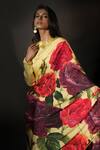 Buy_ISADAA BY ROTNA DUTT_Yellow Georgette Digital Printed Floral Saree With Satin Border _Online_at_Aza_Fashions