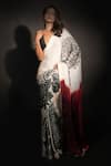 ISADAA BY ROTNA DUTT_Off White Georgette, Satin Digital Printed Saree With Border _Online_at_Aza_Fashions