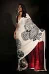 Buy_ISADAA BY ROTNA DUTT_Off White Georgette, Satin Digital Printed Saree With Border _at_Aza_Fashions