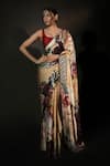 Buy_ISADAA BY ROTNA DUTT_Beige Georgette, Satin Digital Printed Saree With Border _at_Aza_Fashions