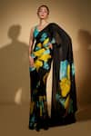 Buy_ISADAA BY ROTNA DUTT_Black Georgette Digital Printed Saree With Satin Border _at_Aza_Fashions
