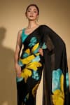 ISADAA BY ROTNA DUTT_Black Georgette Digital Printed Saree With Satin Border _Online_at_Aza_Fashions