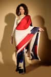 Buy_ISADAA BY ROTNA DUTT_White Satin, Georgette Digital Printed Saree With Border _at_Aza_Fashions