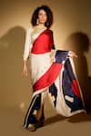 ISADAA BY ROTNA DUTT_White Satin, Georgette Digital Printed Saree With Border _Online_at_Aza_Fashions