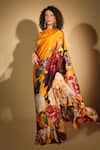 Shop_ISADAA BY ROTNA DUTT_Yellow Georgette Digital Printed Saree With Satin Border _at_Aza_Fashions