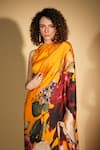 Buy_ISADAA BY ROTNA DUTT_Yellow Georgette Digital Printed Saree With Satin Border _Online_at_Aza_Fashions