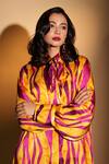 Buy_ISADAA BY ROTNA DUTT_Yellow Satin, Georgette Collared Digital Printed Shirt Dress _Online_at_Aza_Fashions