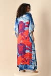 Shop_ISADAA BY ROTNA DUTT_Blue Satin, Georgette Round Neck Digital Printed Kaftan And Pant Set _at_Aza_Fashions
