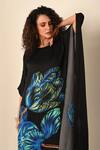 ISADAA BY ROTNA DUTT Black Satin, Georgette Round Neck Digital Printed Kaftan Online at Aza Fashions ISADAA BY ROTNA DUTT_Black Satin, Georgette Round Neck Digital Printed Kaftan _Online_at_Aza_Fashions