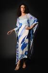 Buy_ISADAA BY ROTNA DUTT_Blue Satin, Georgette Round Neck Digital Printed Kaftan _at_Aza_Fashions