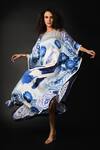 ISADAA BY ROTNA DUTT_Blue Satin, Georgette Round Neck Digital Printed Kaftan _Online_at_Aza_Fashions