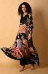 ISADAA BY ROTNA DUTT Black Satin, Georgette V-neck Digital Print Kaftan And Pant Set Online at Aza Fashions ISADAA BY ROTNA DUTT_Black Satin, Georgette V-neck Digital Print Kaftan And Pant Set _Online_at_Aza_Fashions