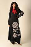 ISADAA BY ROTNA DUTT_Black Satin, Georgette Round Neck Digital Printed Floral Kurta And Pant Set _Online_at_Aza_Fashions