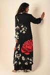Shop_ISADAA BY ROTNA DUTT_Black Satin, Georgette Collared, V-neck Digital Printed Kurta And Palazzo Set _at_Aza_Fashions