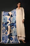 Buy_ISADAA BY ROTNA DUTT_White Satin, Georgette, Organza Split V-neck Kurta Pant Set With Dupatta _at_Aza_Fashions