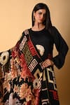 Buy_ISADAA BY ROTNA DUTT_Black Satin, Georgette, Organza Round Digital Print Kurta Palazzo And Dupatta Set _Online_at_Aza_Fashions