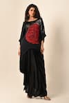 ISADAA BY ROTNA DUTT Black Satin, Georgette Round Neck Digital Print Kaftan And Draped Skirt Online at Aza Fashions ISADAA BY ROTNA DUTT_Black Satin, Georgette Round Neck Digital Print Kaftan And Draped Skirt _Online_at_Aza_Fashions