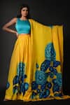 Shop_ISADAA BY ROTNA DUTT_Teal Satin, Georgette, Organza Round Neck Digital Print Lehenga Set With Dupatta _Online_at_Aza_Fashions