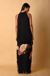 Shop_ISADAA BY ROTNA DUTT_Black Satin, Georgette Halter Neck Digital Printed Floral Skirt And Top Set _at_Aza_Fashions