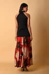 Shop_ISADAA BY ROTNA DUTT_Red Satin, Georgette Halter Neck Digital Printed Skirt And Jacket _at_Aza_Fashions