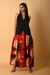 Buy_ISADAA BY ROTNA DUTT_Red Satin, Georgette Halter Neck Digital Printed Skirt And Jacket _at_Aza_Fashions