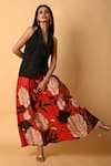 Shop_ISADAA BY ROTNA DUTT_Red Satin, Georgette Halter Neck Digital Printed Skirt And Jacket _Online_at_Aza_Fashions