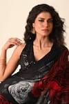 ISADAA BY ROTNA DUTT_Black Georgette, Satin Sequins, Embroidery Digital Printed Saree And Blouse _Online_at_Aza_Fashions