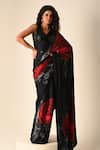 Buy_ISADAA BY ROTNA DUTT_Black Georgette, Satin Sequins, Embroidery Digital Printed Saree And Blouse _at_Aza_Fashions