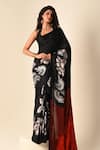 Shop_ISADAA BY ROTNA DUTT_Black Georgette, Satin Digital Printed Saree With Border _at_Aza_Fashions