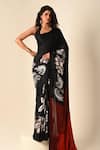 Buy_ISADAA BY ROTNA DUTT_Black Georgette, Satin Digital Printed Saree With Border _at_Aza_Fashions