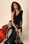 ISADAA BY ROTNA DUTT_Black Georgette, Satin Digital Printed Saree With Border _Online_at_Aza_Fashions