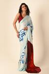 ISADAA BY ROTNA DUTT_Blue Georgette Digital Printed Floral Saree With Satin Border _Online_at_Aza_Fashions