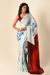 Buy_ISADAA BY ROTNA DUTT_Blue Georgette Digital Printed Floral Saree With Satin Border _at_Aza_Fashions