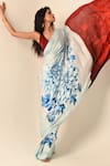 Shop_ISADAA BY ROTNA DUTT_Blue Georgette Digital Printed Floral Saree With Satin Border _at_Aza_Fashions